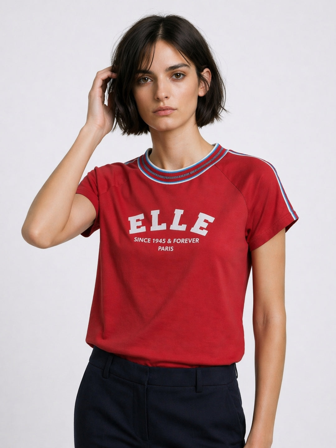 Elle Red Cotton Solid Women Tshirt