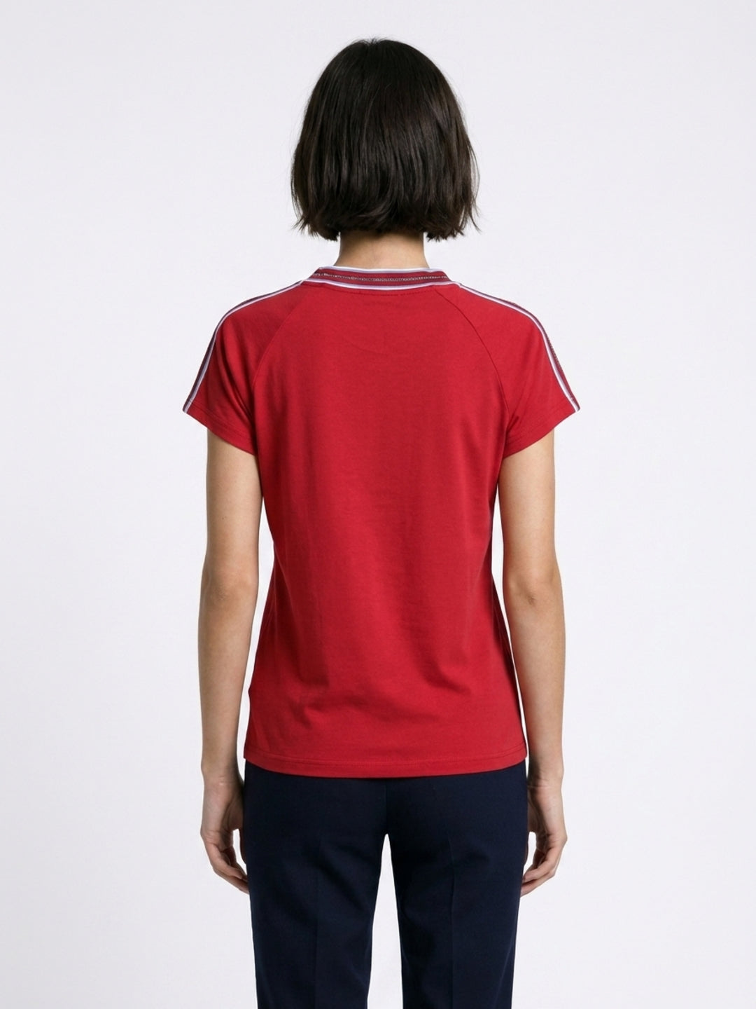 Elle Red Cotton Solid Women Tshirt