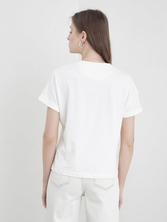 ELLE Women White Solid T-Shirt