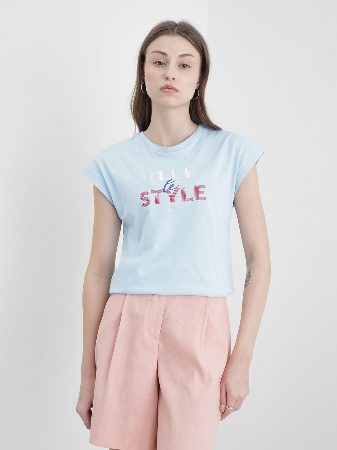 ELLE Women Blue Printed T-Shirt