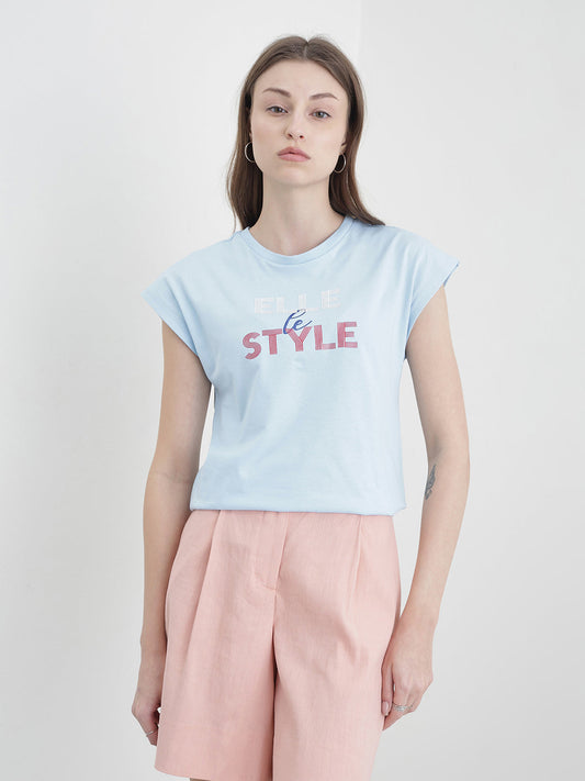 ELLE Women Blue Printed T-Shirt