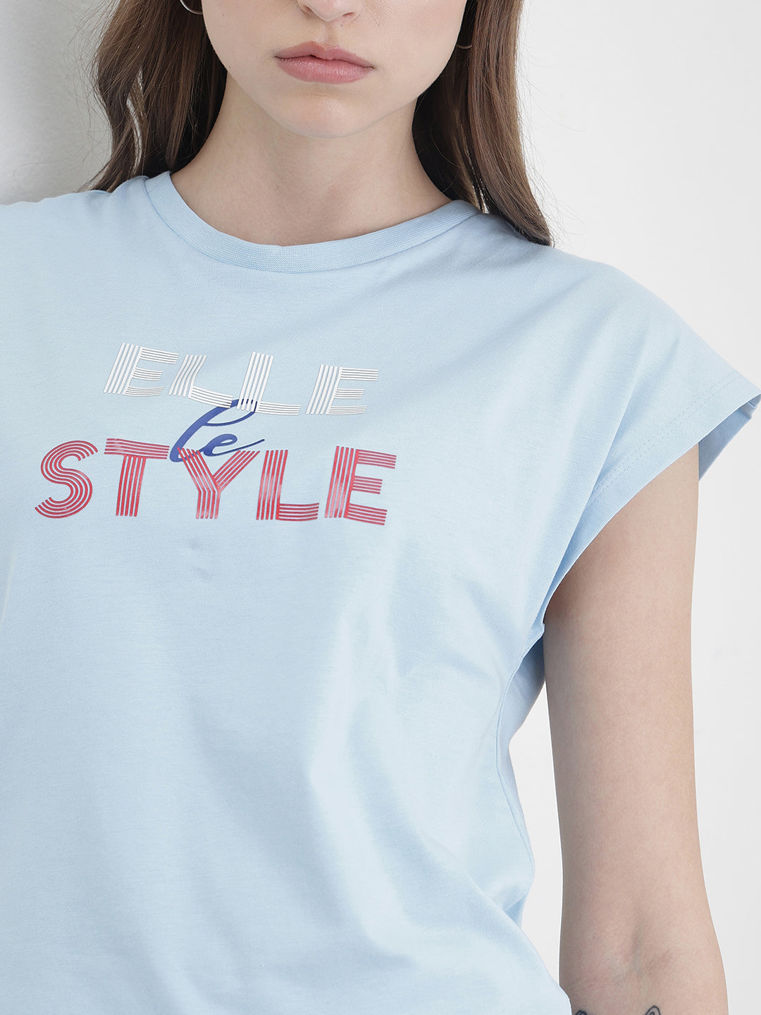 ELLE Women Blue Printed T-Shirt