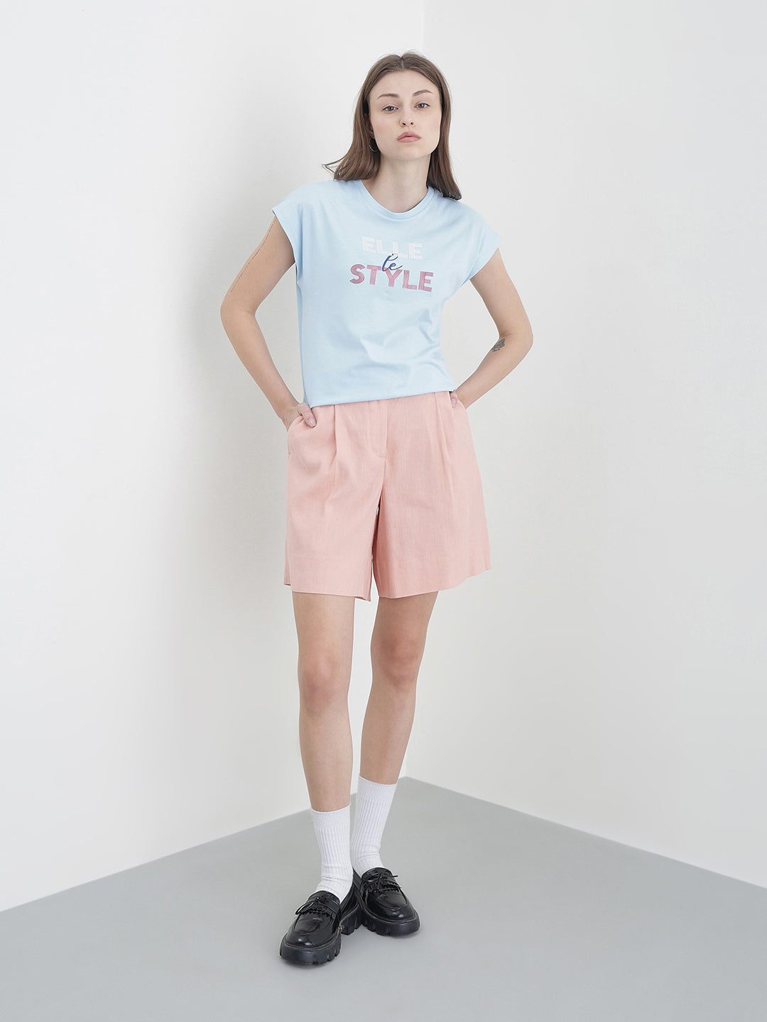 ELLE Women Blue Printed T-Shirt