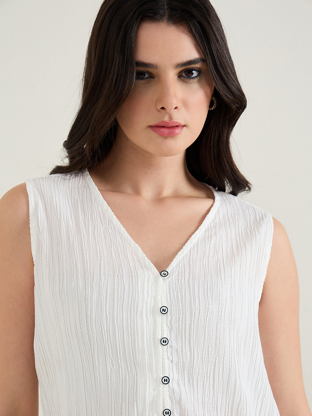 ELLE Women White Textured Relaxed Fit Top