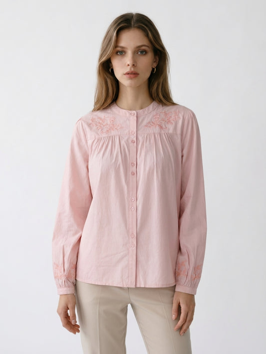 Elle Women Pink Embroidered Cotton Top
