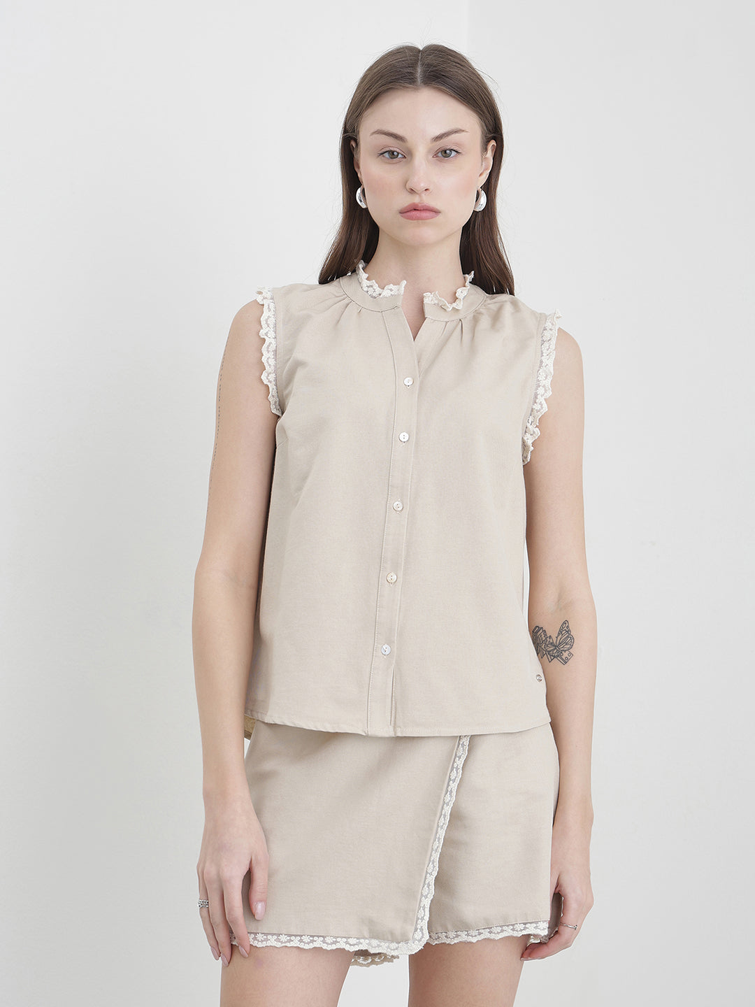 ELLE Women Beige Solid Top