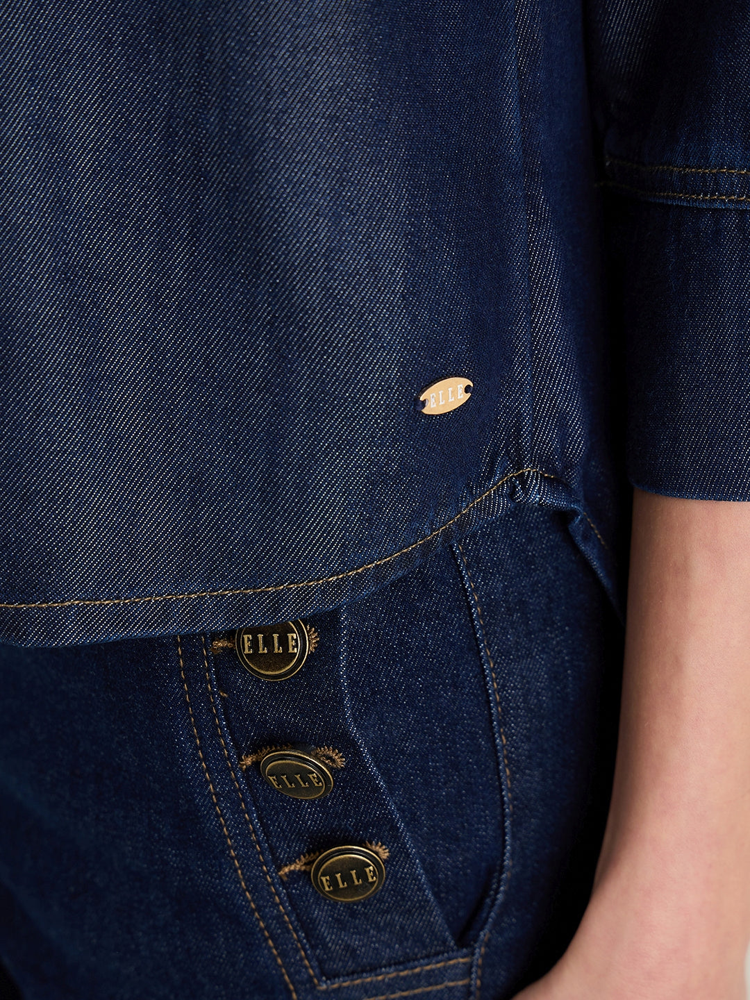 Elle Women Navy Blue Shirt Collar Top