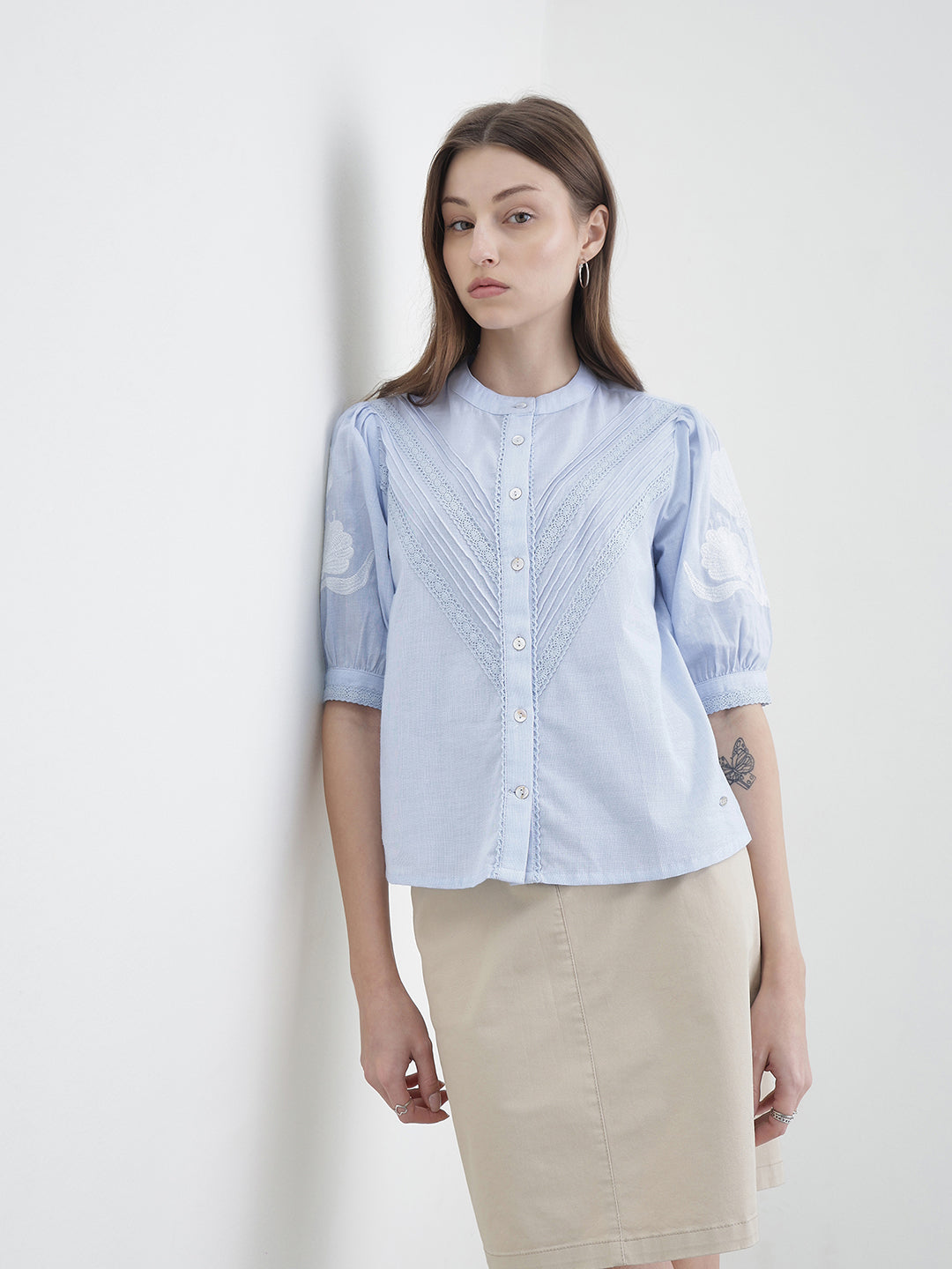 ELLE Women Blue Solid Top