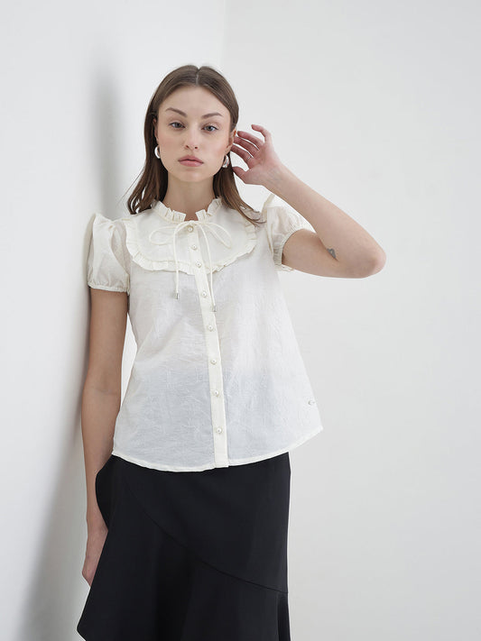 ELLE Women Cream Solid Top