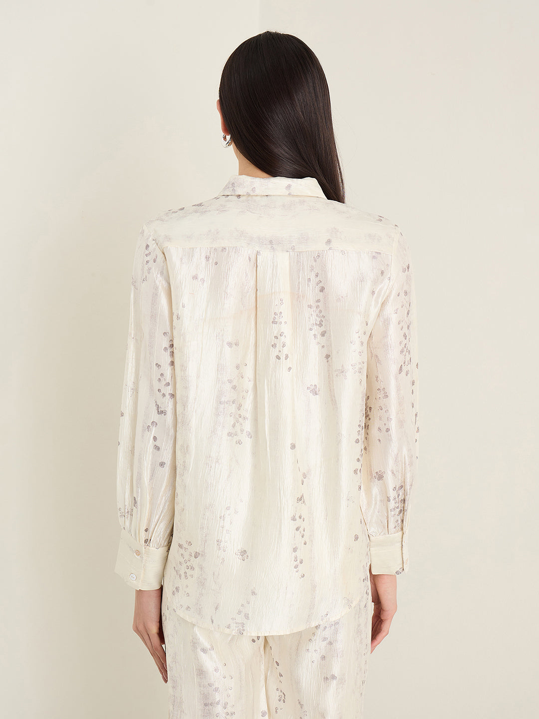 Elle Women Cream Embellished Shirt Collar Top