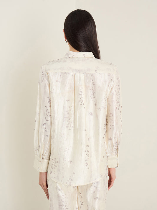 Elle Women Cream Embellished Shirt Collar Top