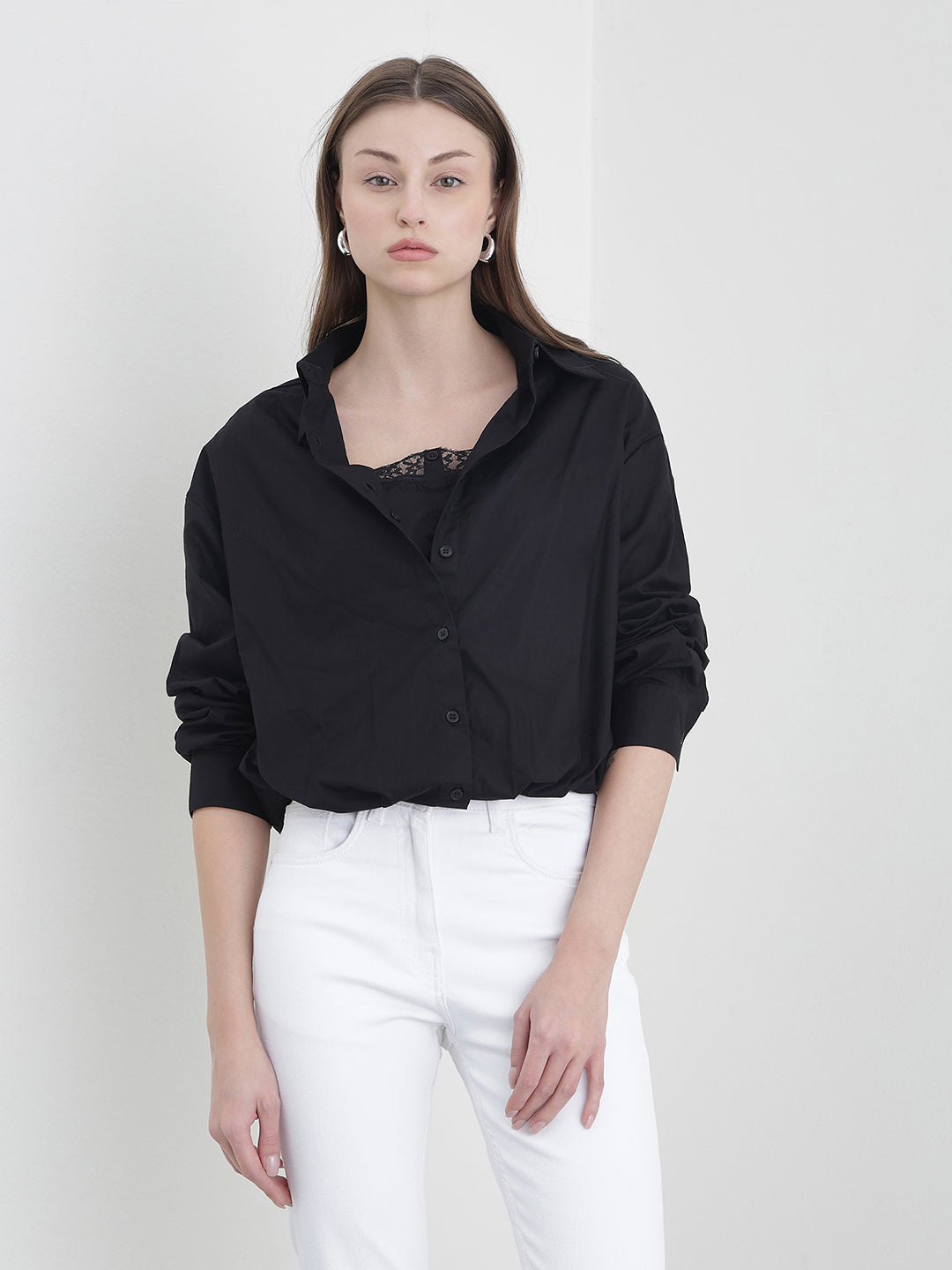 ELLE Women Black Solid Shirt