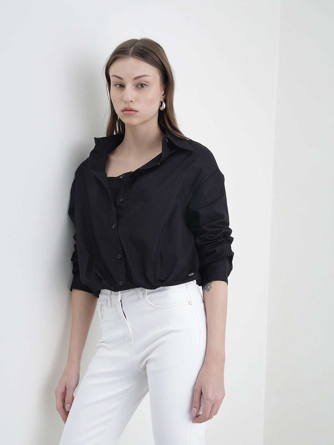 ELLE Women Black Solid Shirt