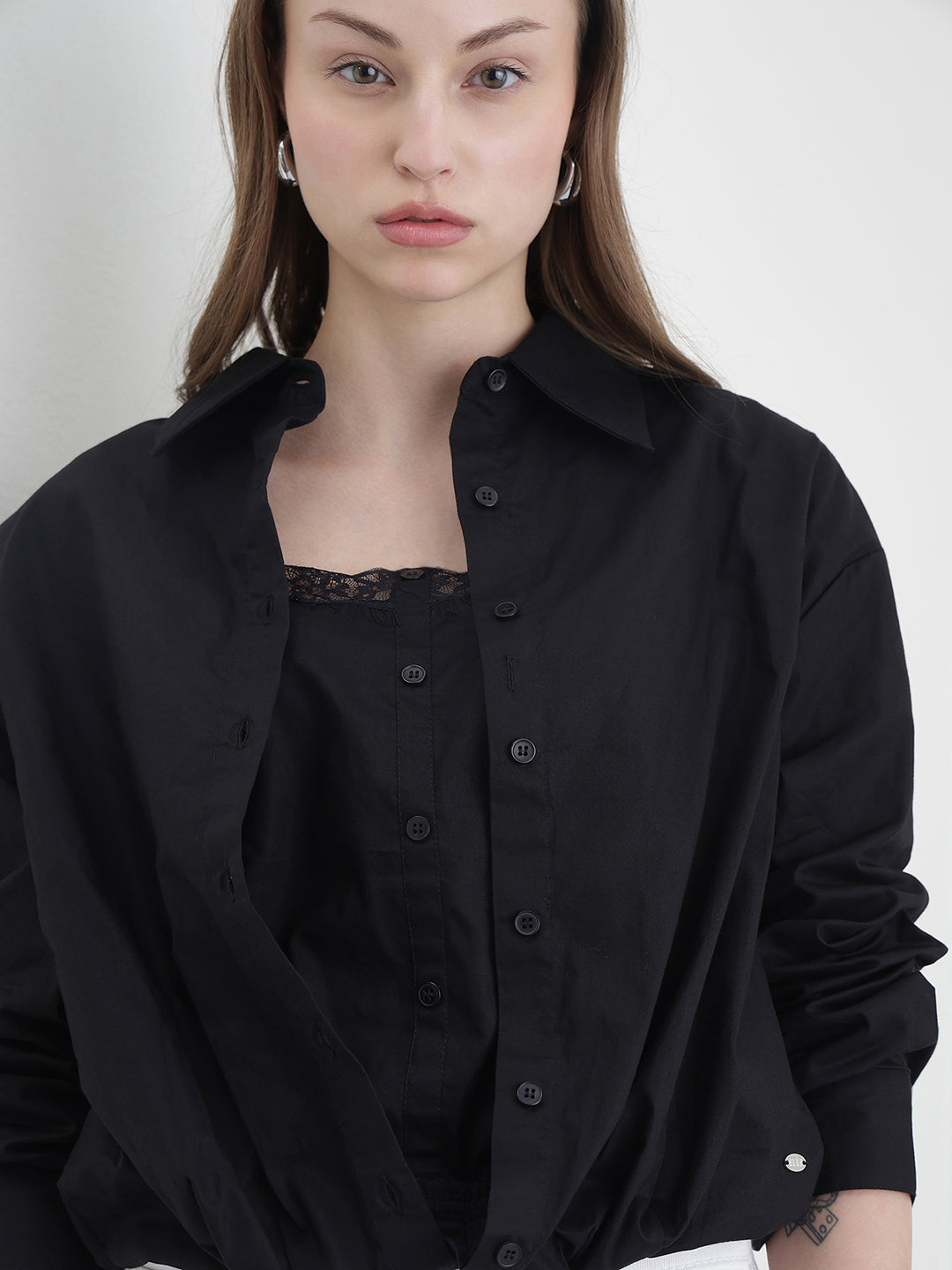 ELLE Women Black Solid Shirt