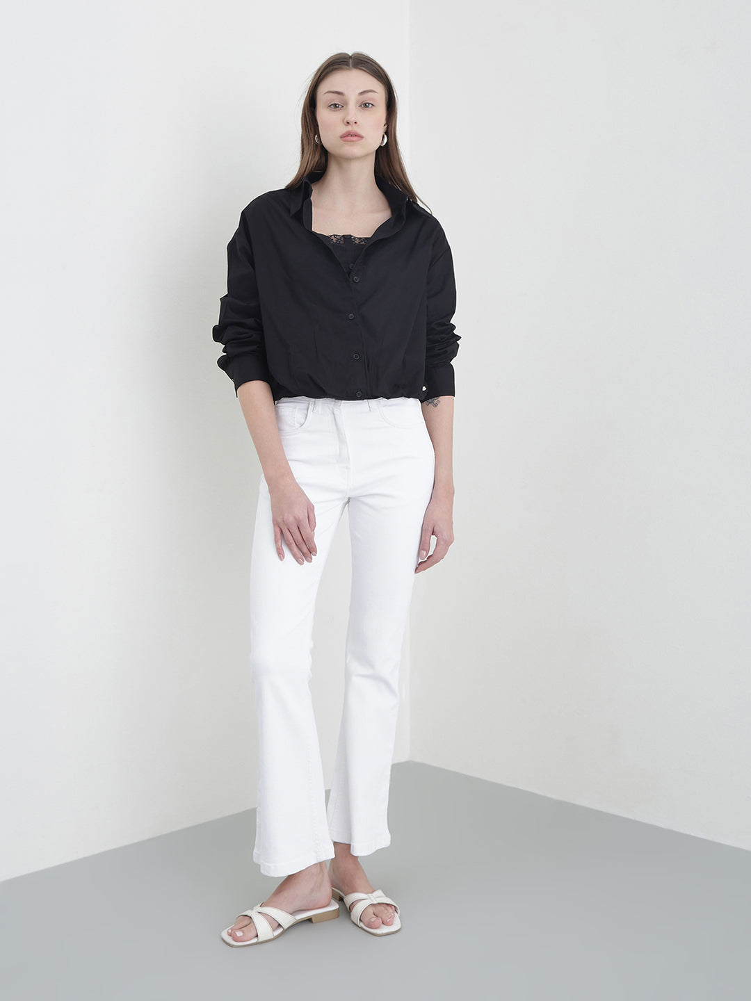 ELLE Women Black Solid Shirt