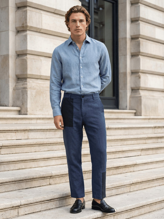 Iconic Men Blue Colorblock Stretchable Regular Fit Trouser
