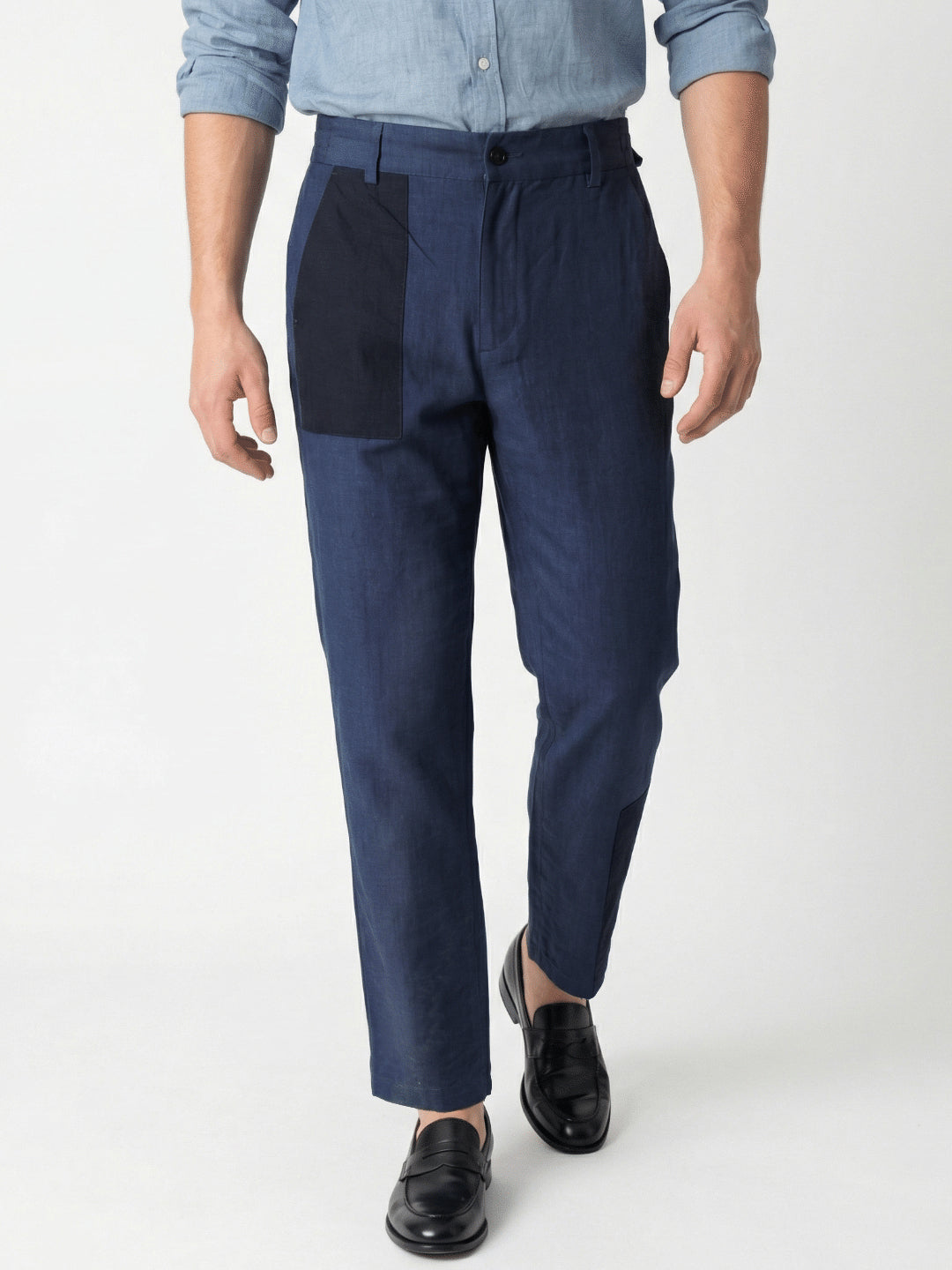 Iconic Men Blue Colorblock Stretchable Regular Fit Trouser