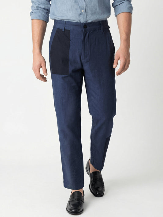 Iconic Men Blue Colorblock Stretchable Regular Fit Trouser