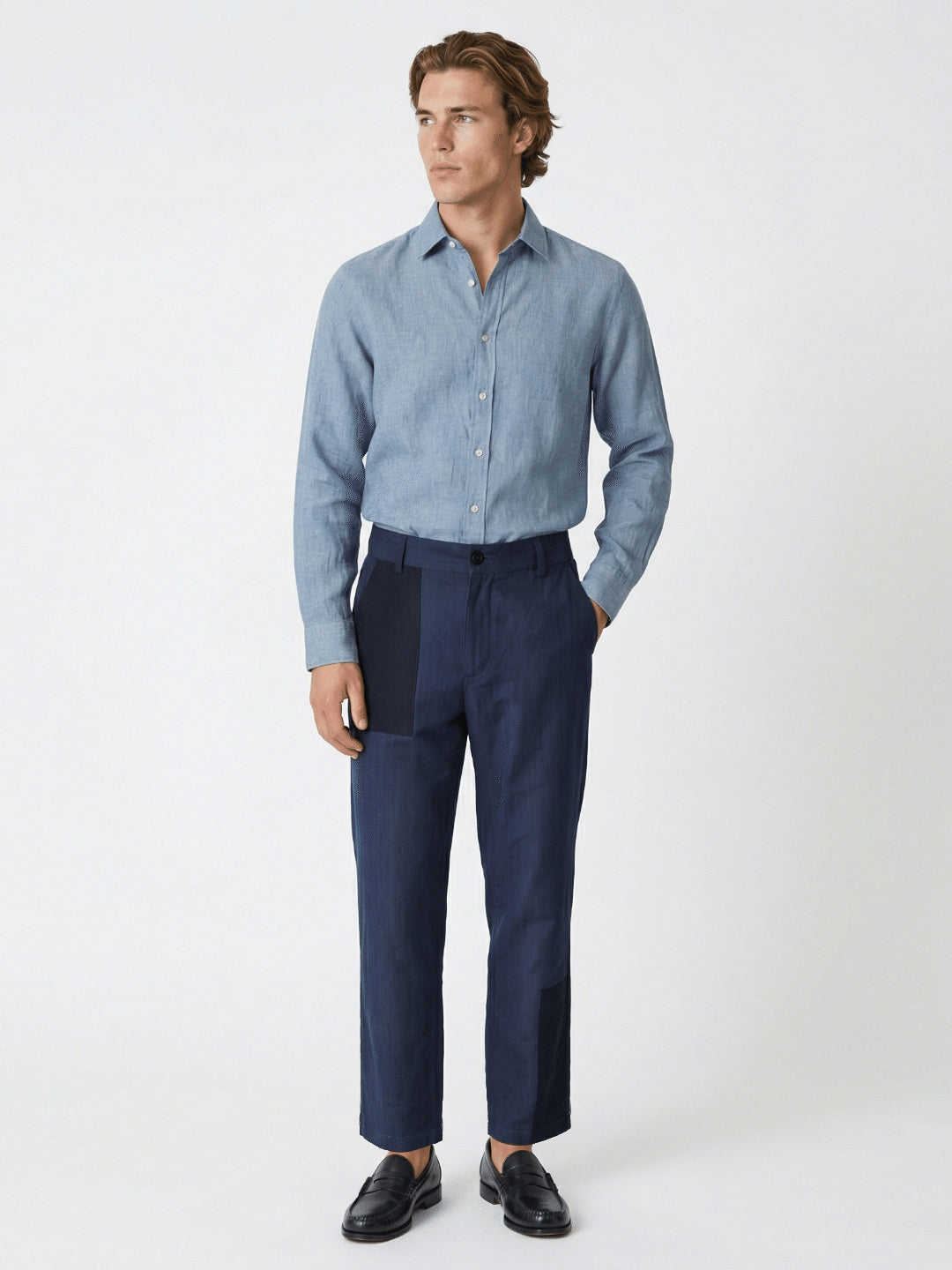 Iconic Men Blue Colorblock Stretchable Regular Fit Trouser
