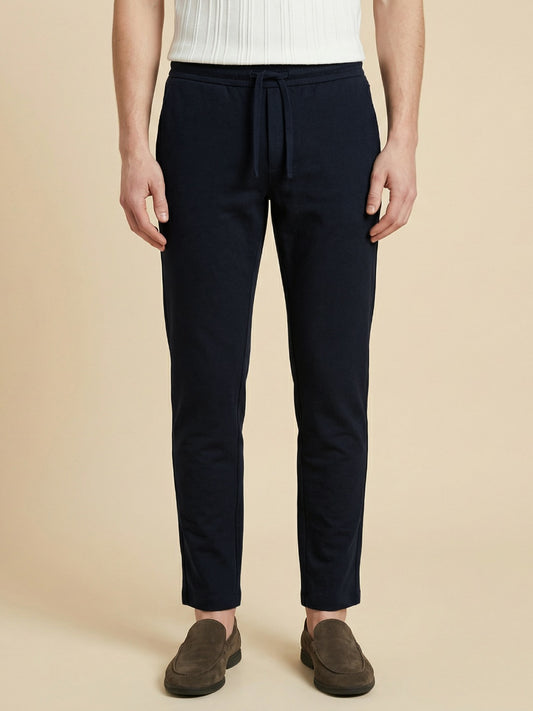 Iconic Men Black Solid Straight Fit Mid Rise Trouser