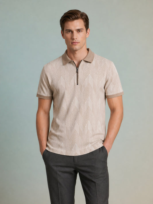 Iconic Beige Jacquard Men Polo Tshirt