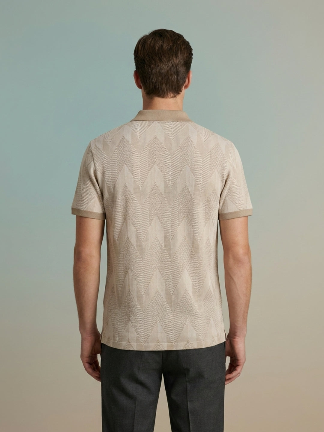 Iconic Beige Jacquard Men Polo Tshirt