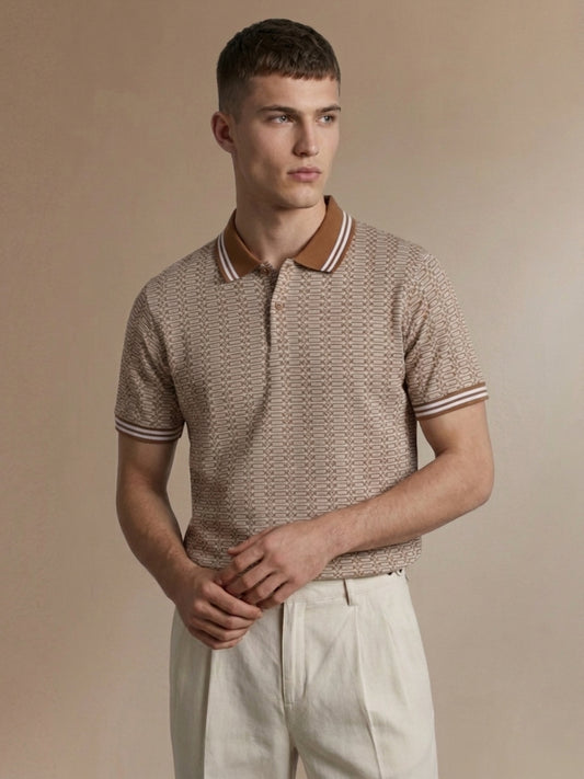 Iconic Men Brown Jacquard Polo T-Shirt