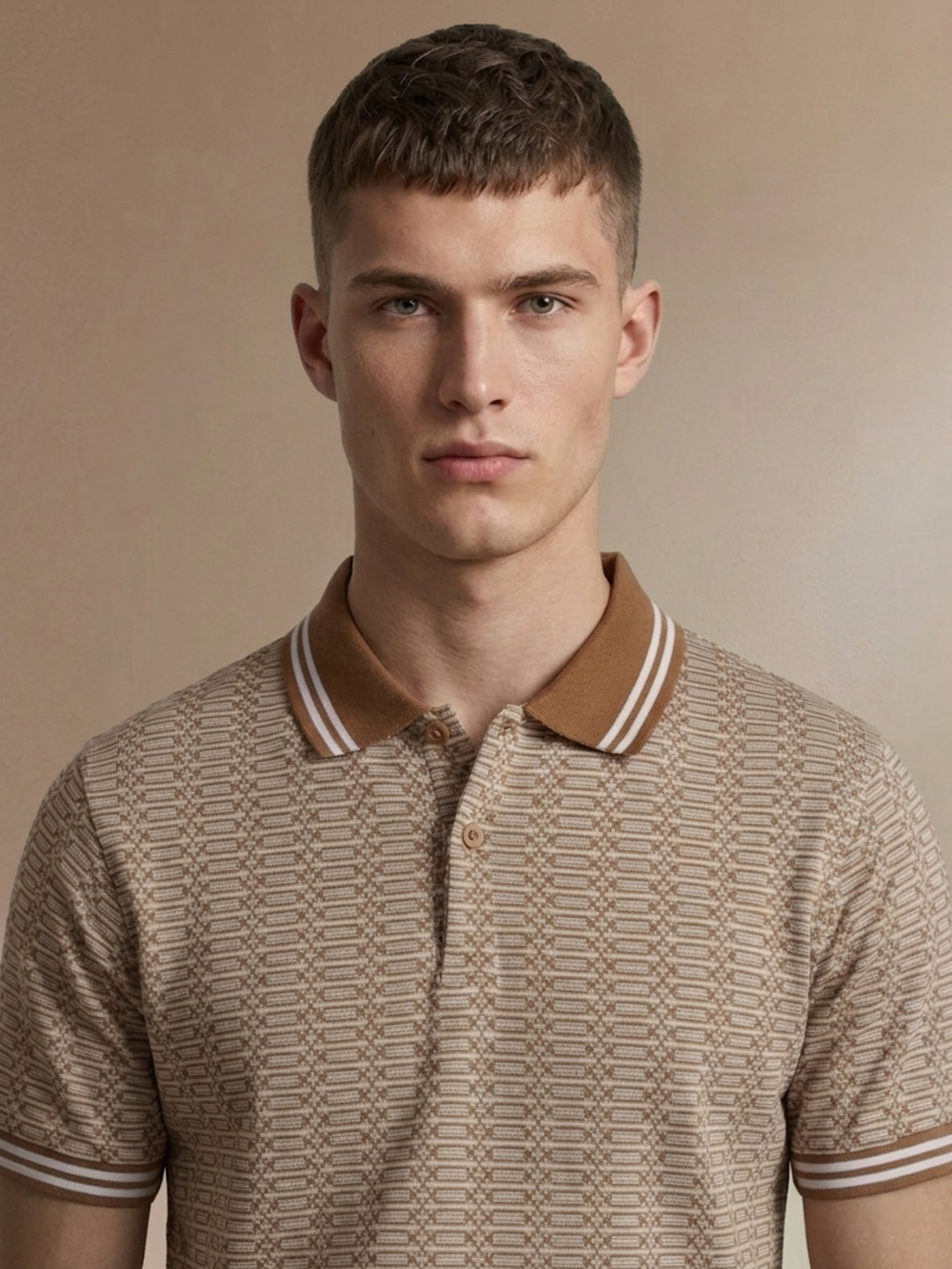 Iconic Men Brown Jacquard Polo T-Shirt