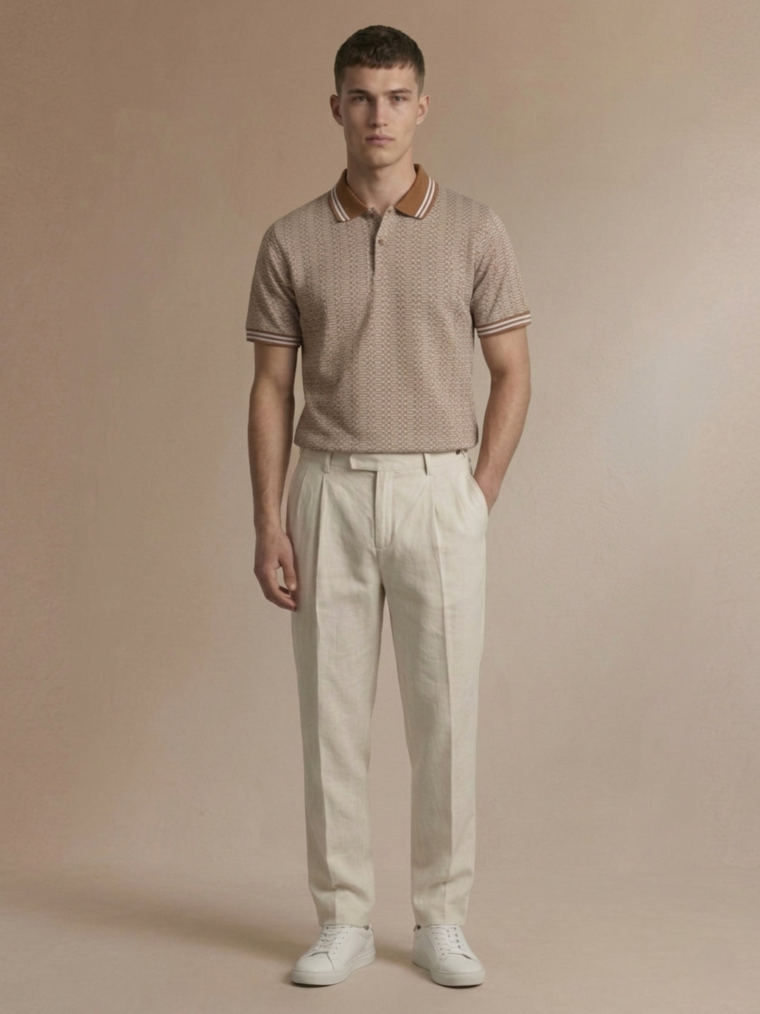 Iconic Men Brown Jacquard Polo T-Shirt