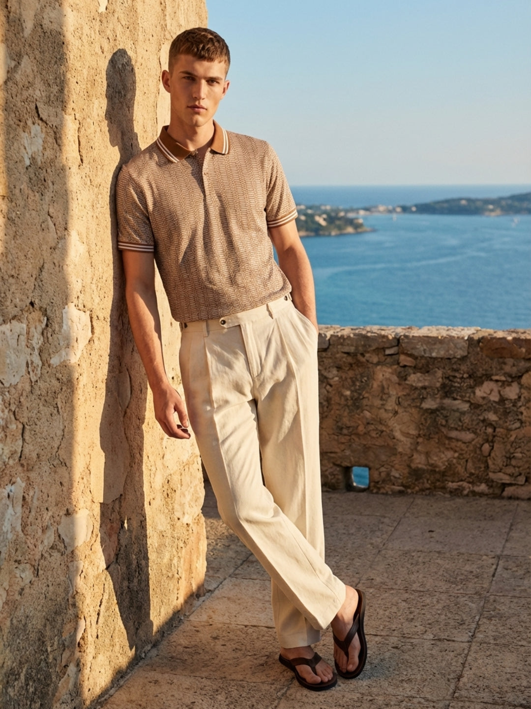 Iconic Men Brown Jacquard Polo T-Shirt