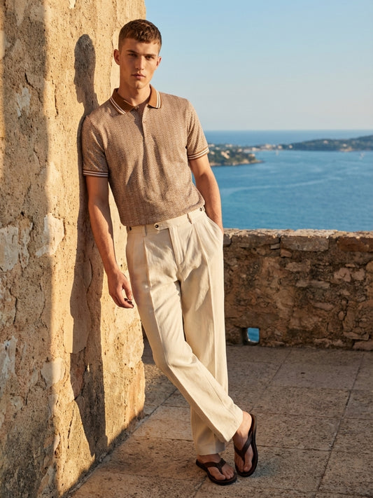 Iconic Men Brown Jacquard Polo T-Shirt