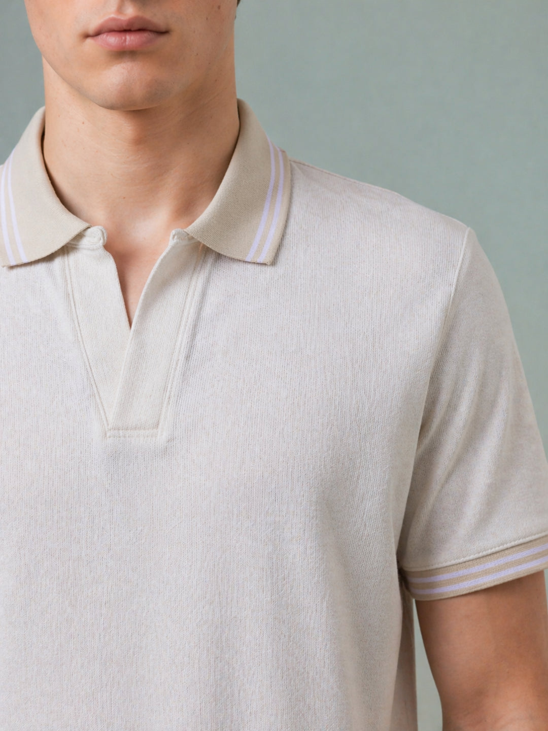 Iconic Men Beige Solid Regular Fit Polo T-Shirt