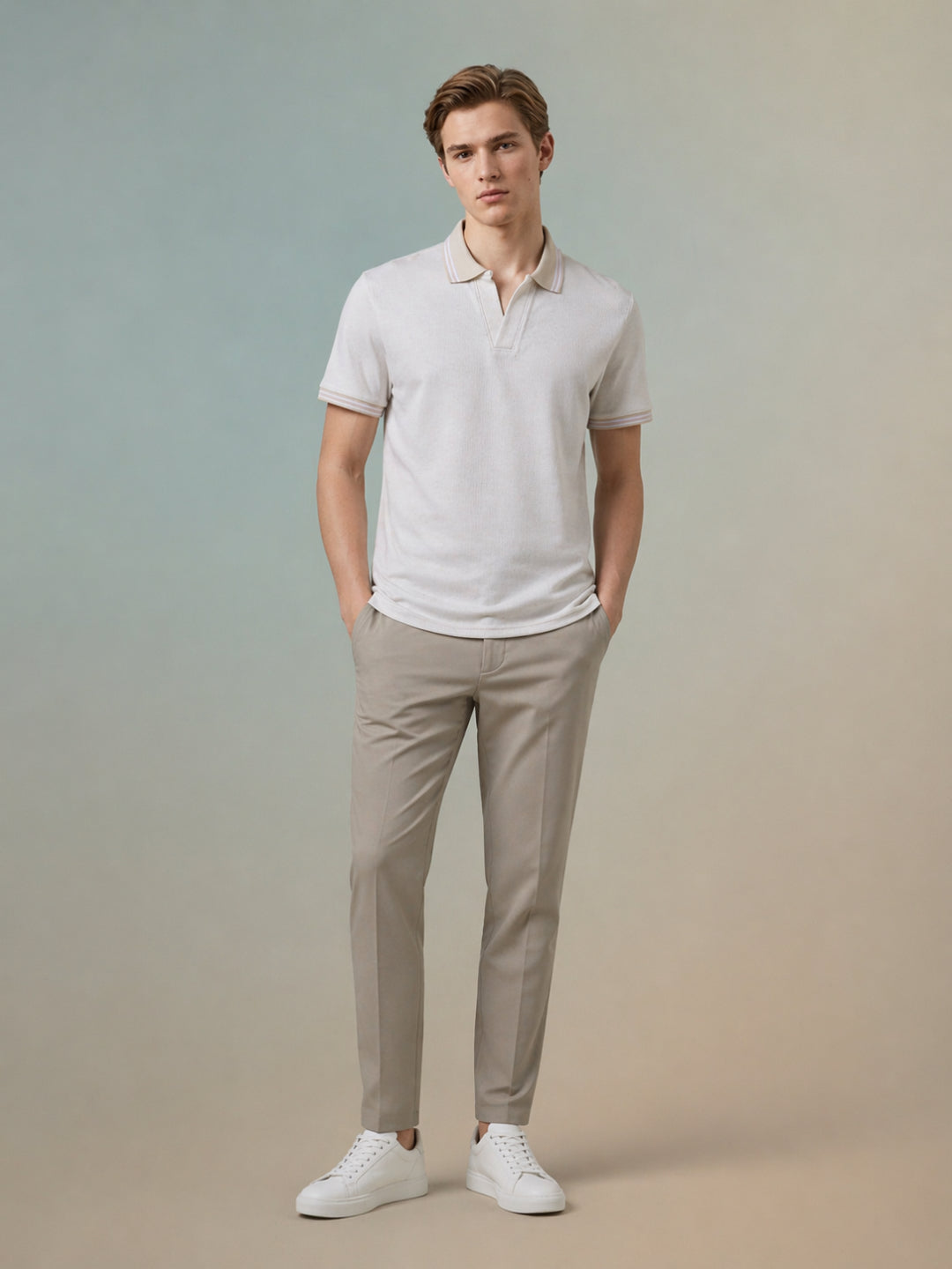 Iconic Men Beige Solid Regular Fit Polo T-Shirt