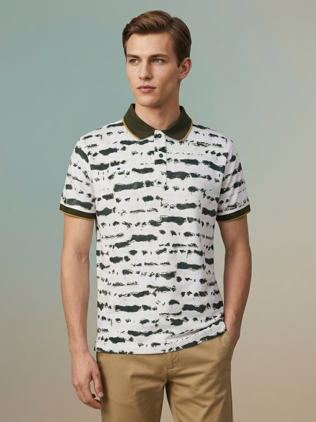Iconic Men Cream Printed Polo T-Shirt