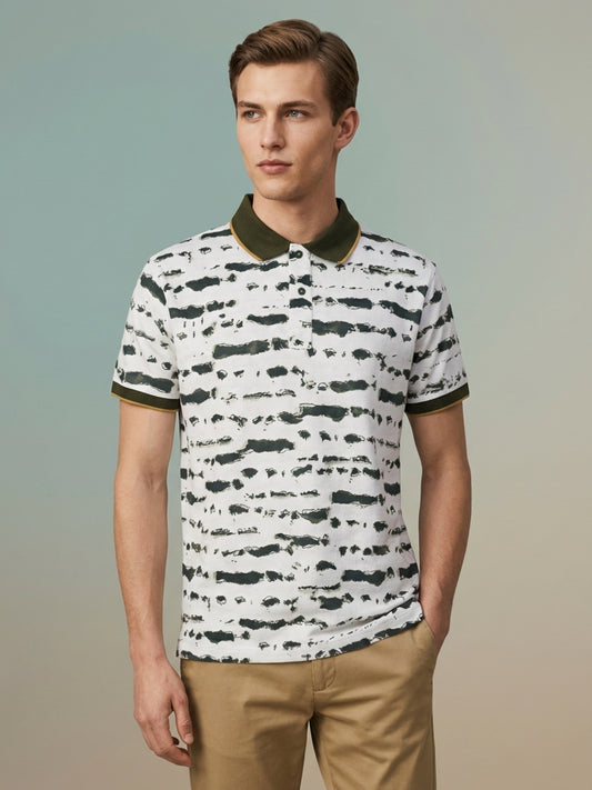 Iconic Men Cream Printed Polo T-Shirt