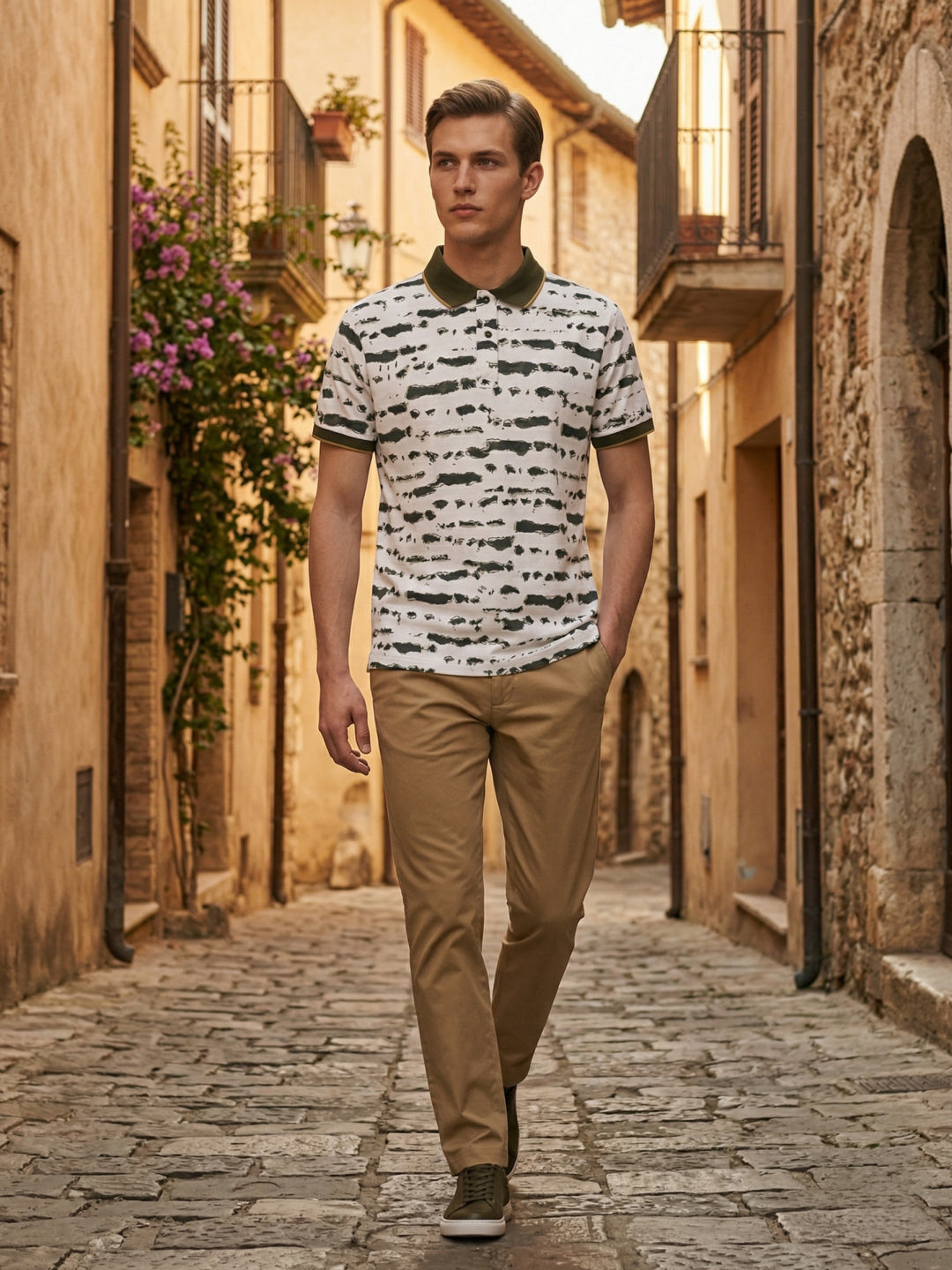 Iconic Men Cream Printed Polo T-Shirt