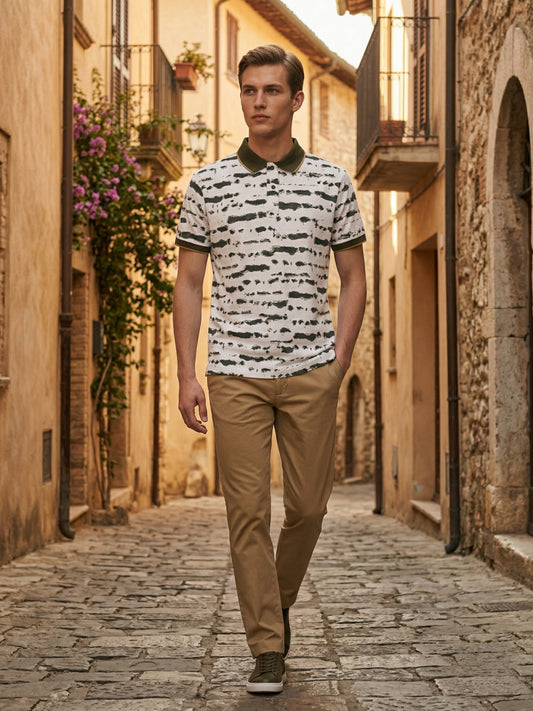 Iconic Men Cream Printed Polo T-Shirt
