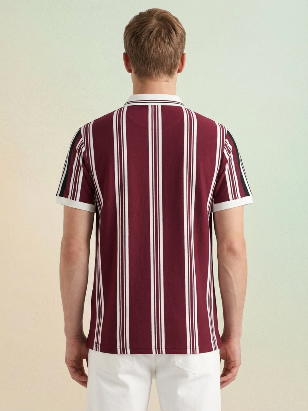 Iconic Men Maroon Striped Regular Fit Polo T-Shirt