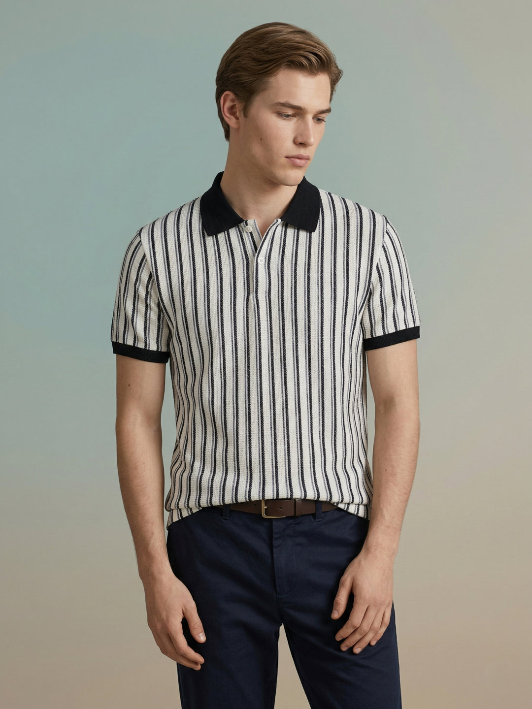 Iconic Men Multicolor Striped Polo T-Shirt