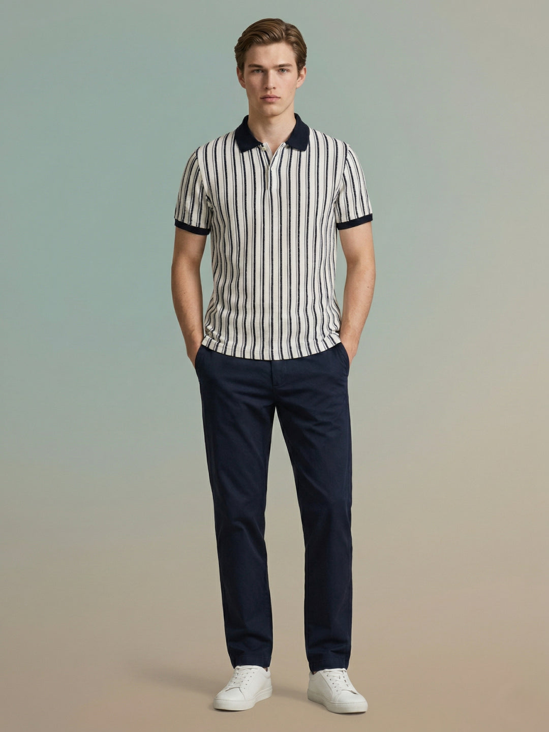 Iconic Men Multicolor Striped Polo T-Shirt