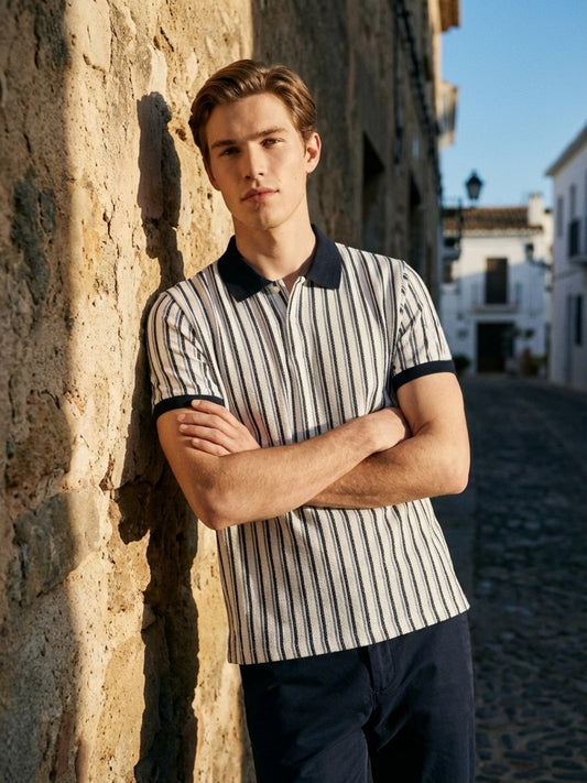 Iconic Men Multicolor Striped Polo T-Shirt