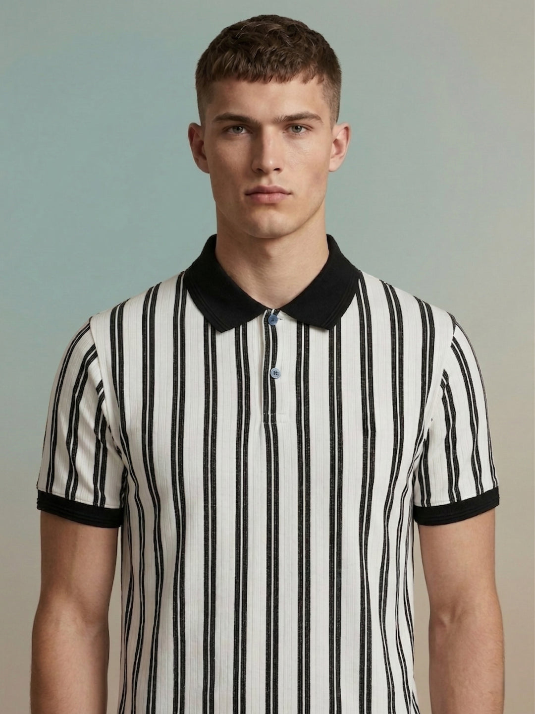 Iconic Men White Striped Polo T-Shirt