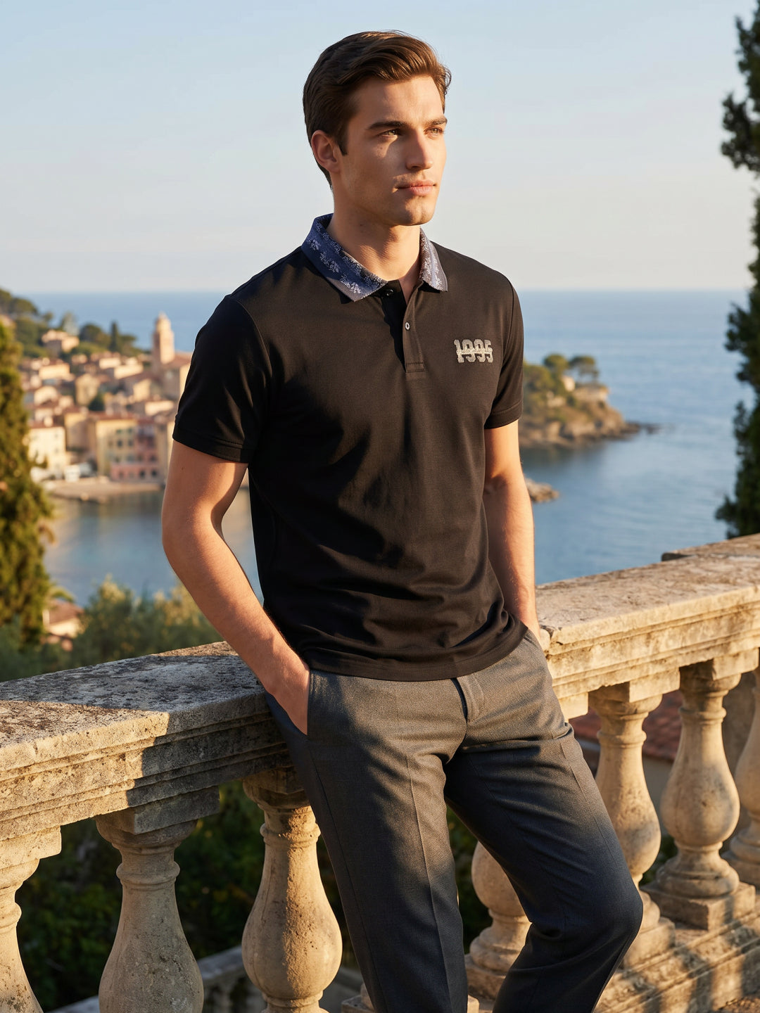 Iconic Men Black Solid Regular Fit Pure Cotton Polo T-Shirt