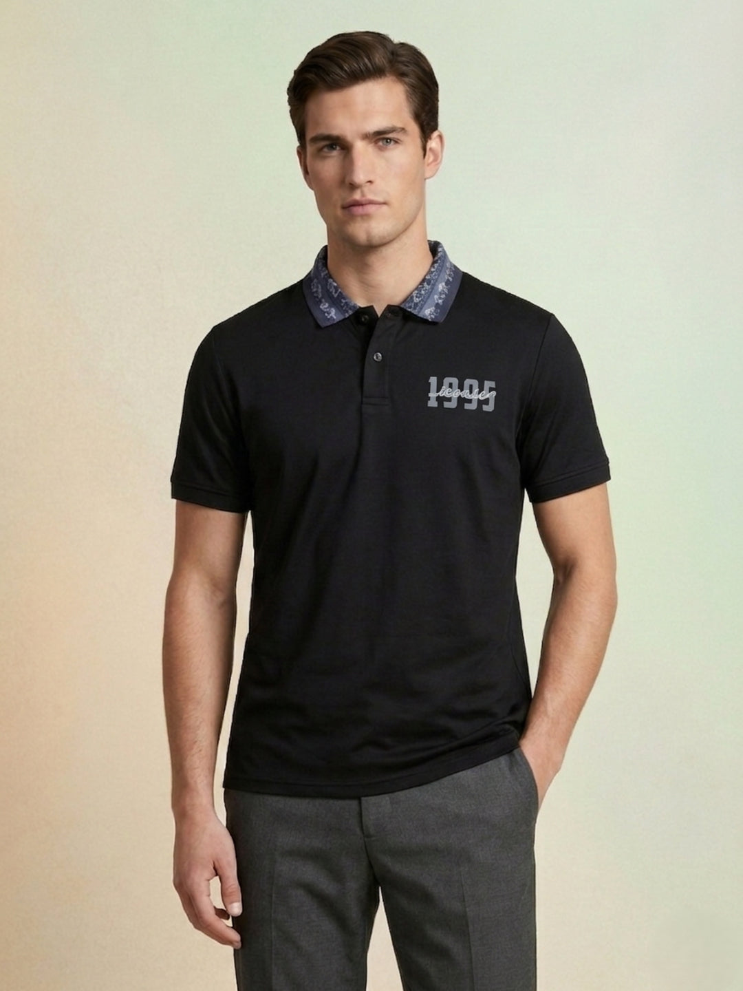 Iconic Men Black Solid Regular Fit Pure Cotton Polo T-Shirt