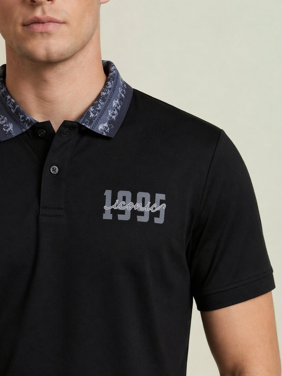 Iconic Men Black Solid Regular Fit Pure Cotton Polo T-Shirt