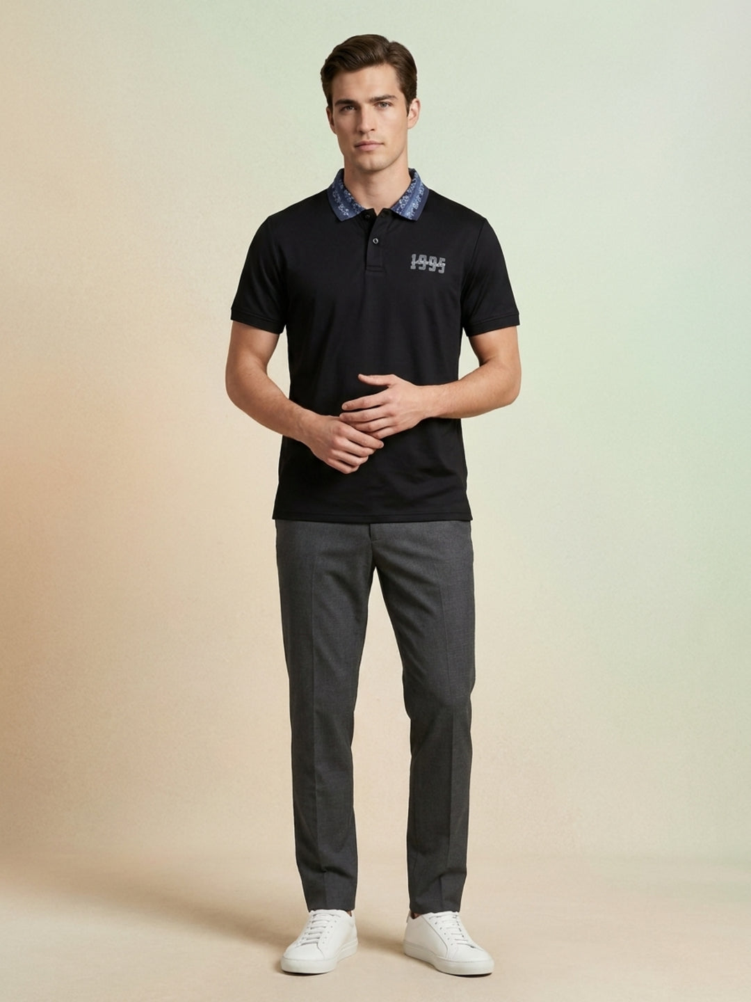 Iconic Men Black Solid Regular Fit Pure Cotton Polo T-Shirt