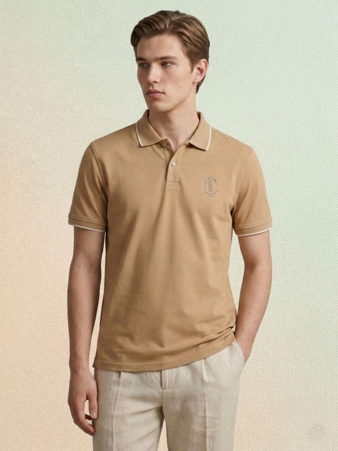 Iconic Men Brown Solid Regular Fit Pure Cotton Polo T-Shirt