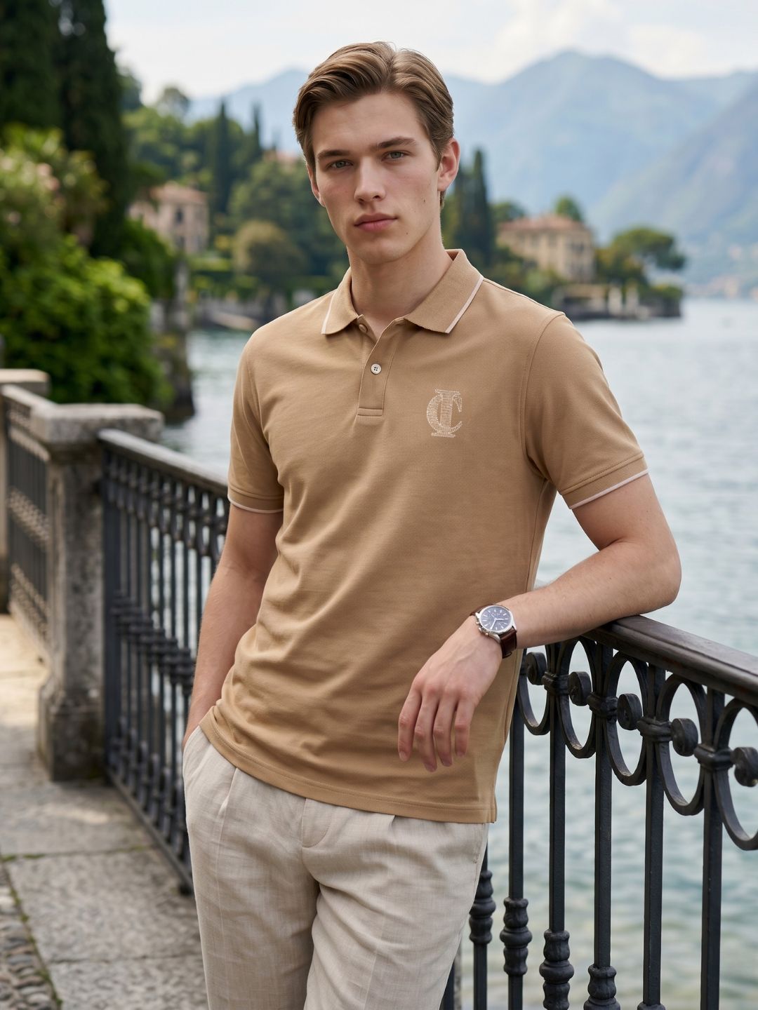 Iconic Men Brown Solid Regular Fit Pure Cotton Polo T-Shirt