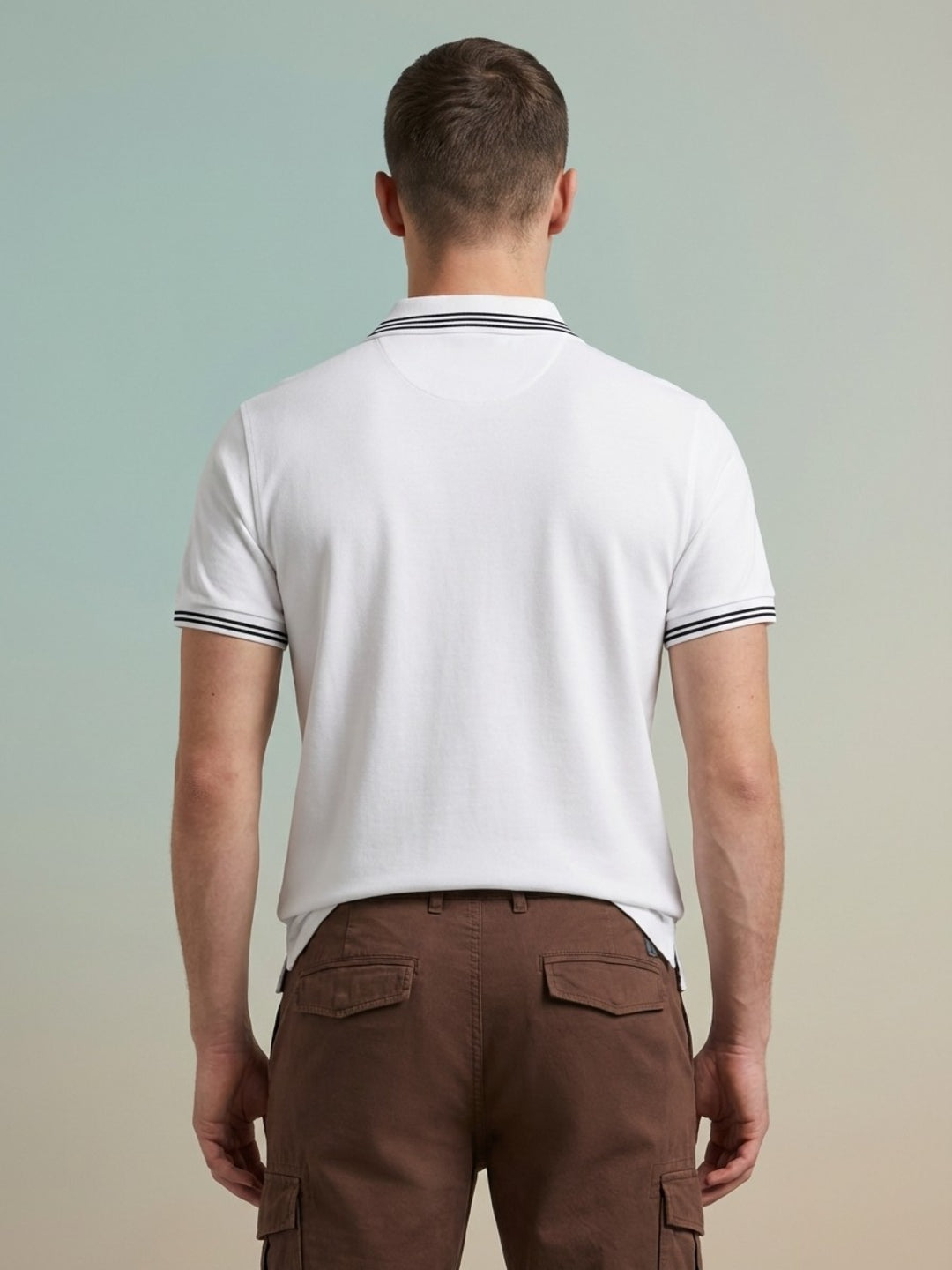 Iconic Men White Cotton Striped Polo T-Shirt