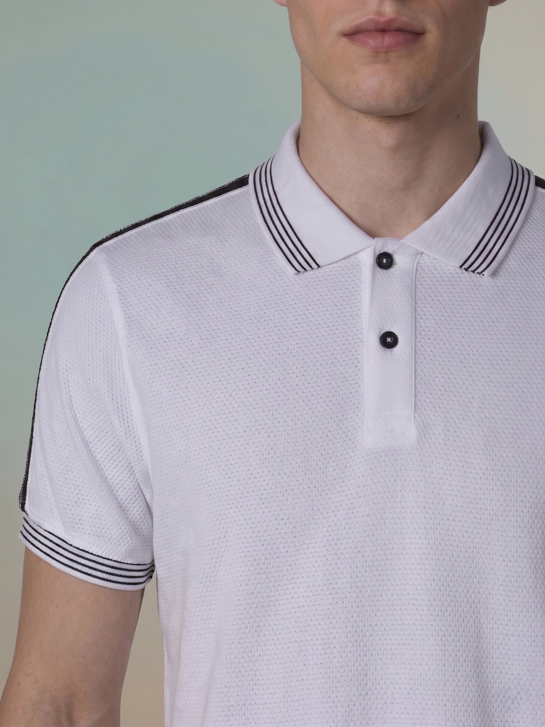 Iconic Men White Striped Regular Fit Pure Cotton Polo T-Shirt